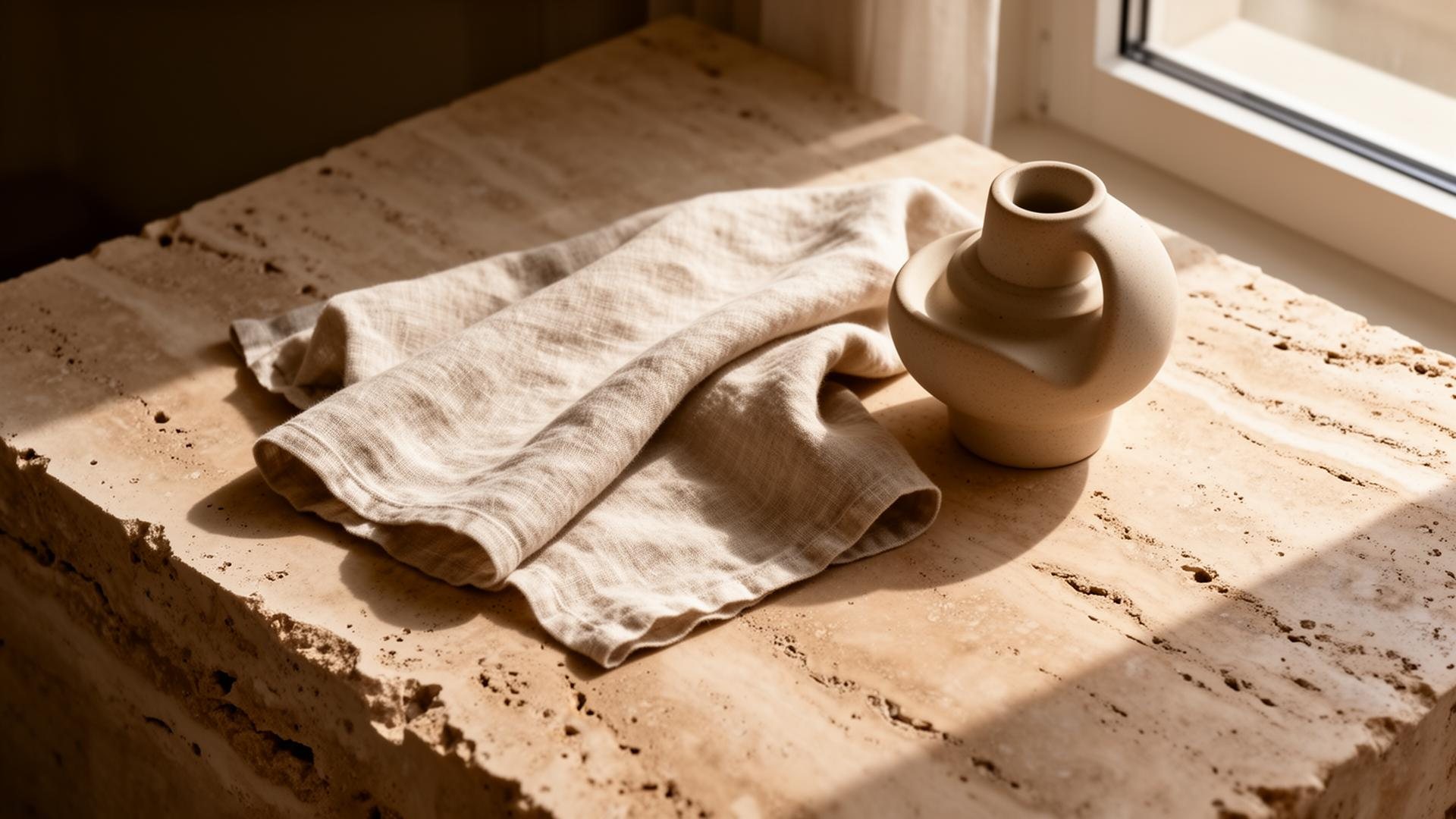 Linen curtain in window light