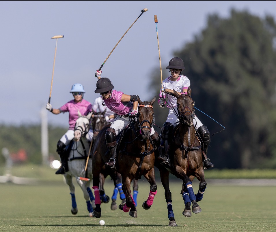 Polo players at full gallop on the field