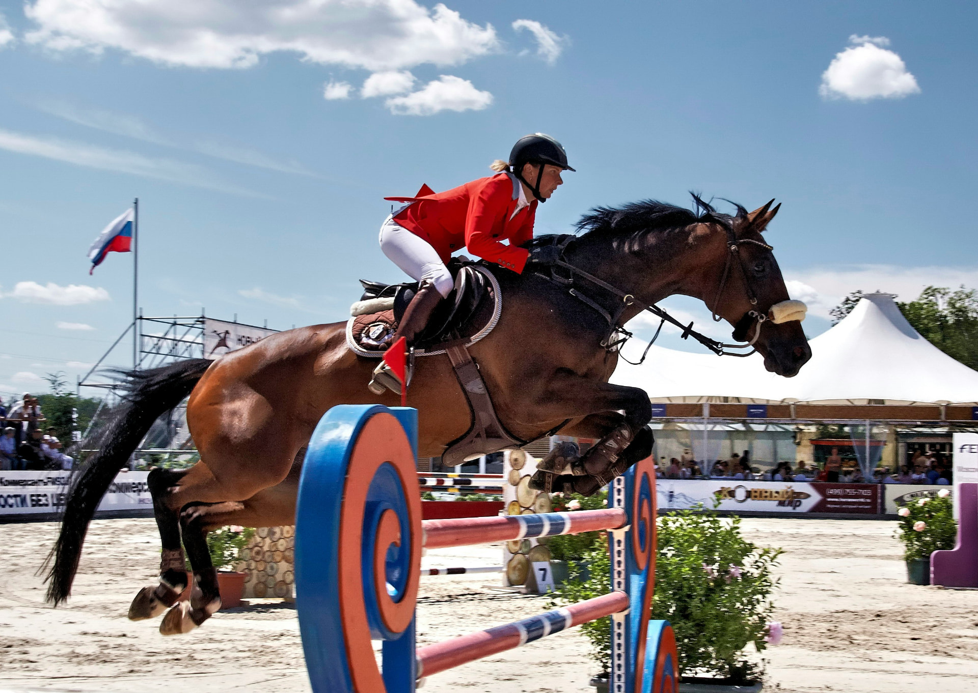Rider and horse clearing a show-jumping fence